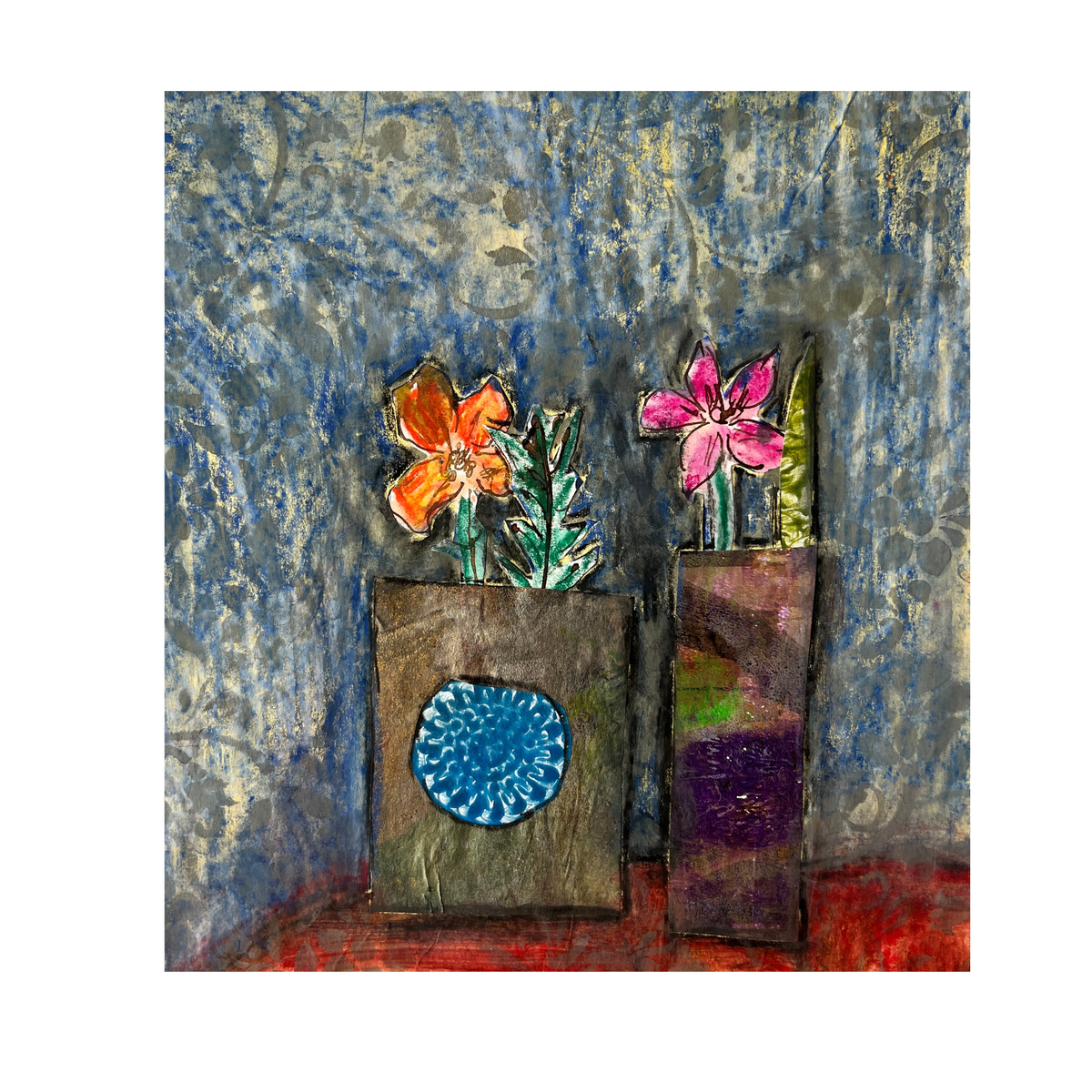 La Moon Art Print, detail of a floral expressionistic mixed-media collage..