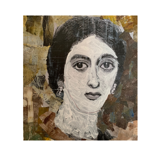  Astrid fine art print by contemporary artist Sara Palacios, featuring an elegant and expressive mixed-media portrait with exceptional narrative depth and detailed gallery textures. 