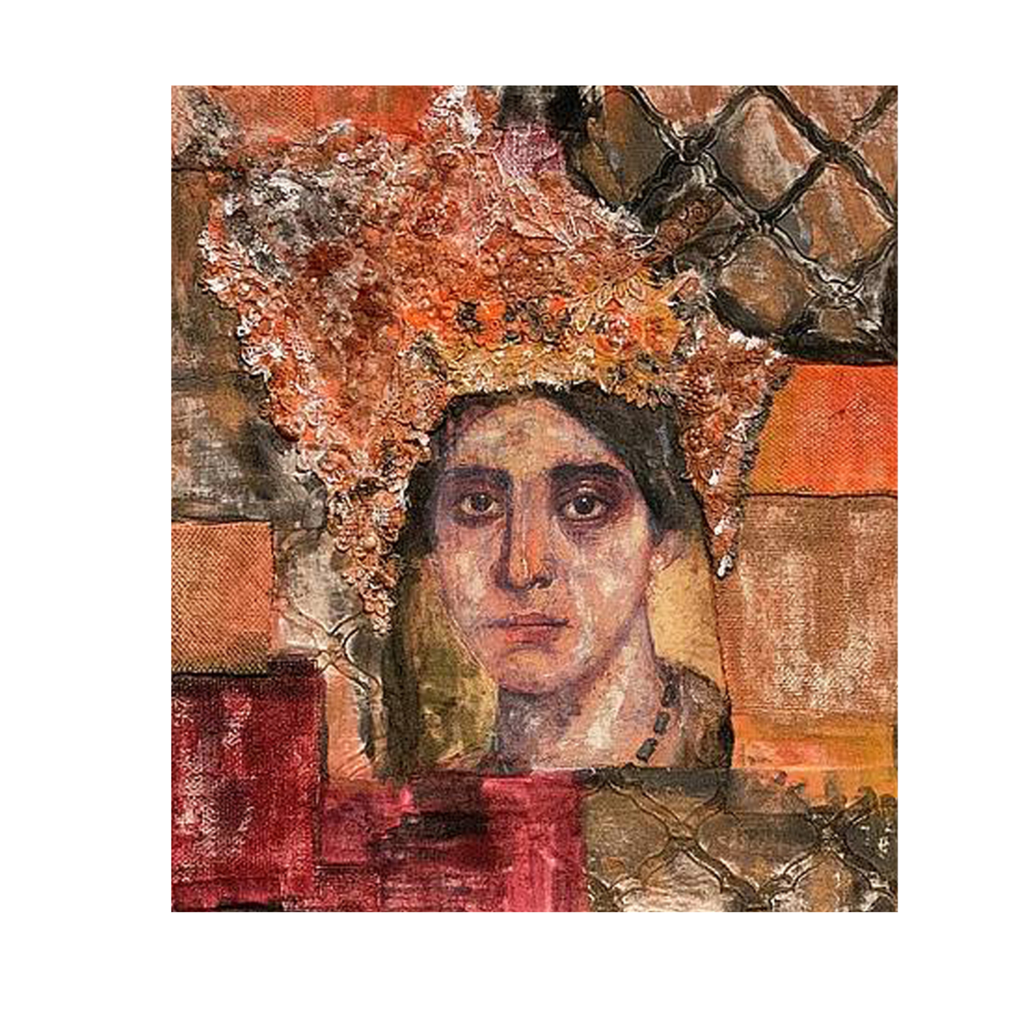  Filippa fine art print by contemporary artist Sara Palacios, featuring an elegant and expressive mixed-media portrait with exceptional narrative depth and detailed gallery textures
