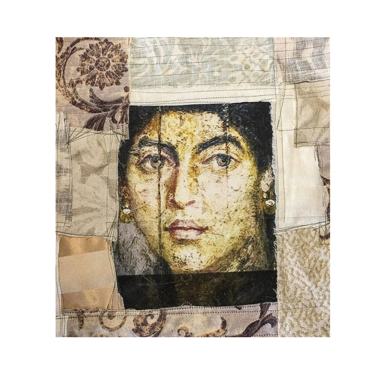 Ina fine art print by contemporary artist Sara Palacios, featuring an elegant and expressive mixed-media portrait with exceptional narrative depth and detailed gallery textures. 
