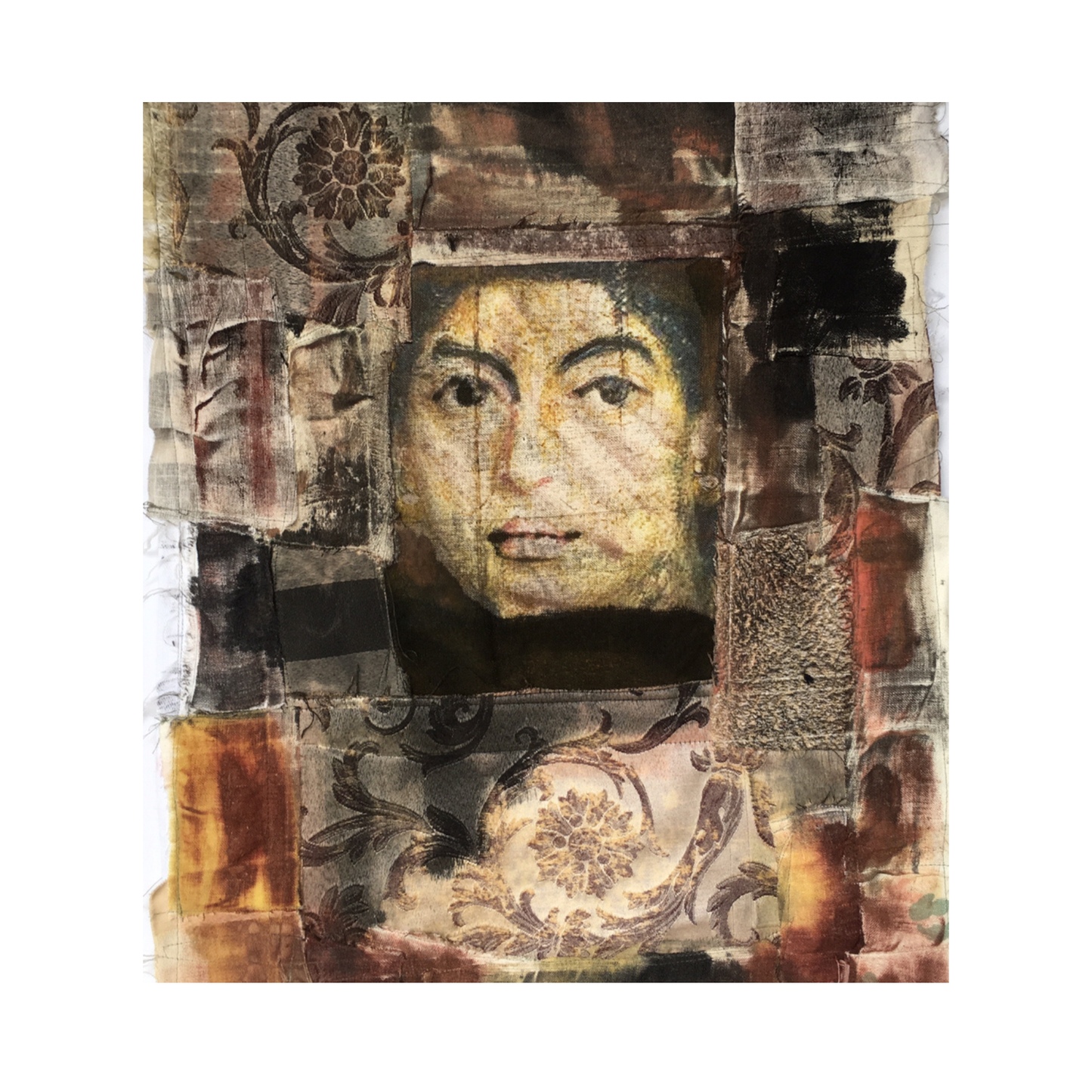 Isa fine art print by contemporary artist Sara Palacios, featuring an elegant and expressive mixed-media portrait with exceptional narrative depth and detailed gallery textures. 
