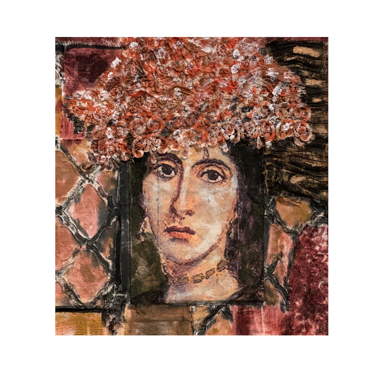 Lavina fine art print by contemporary artist Sara Palacios, featuring a soulful and evocative mixed-media portrait with deep narrative expression and rich gallery-level textures.