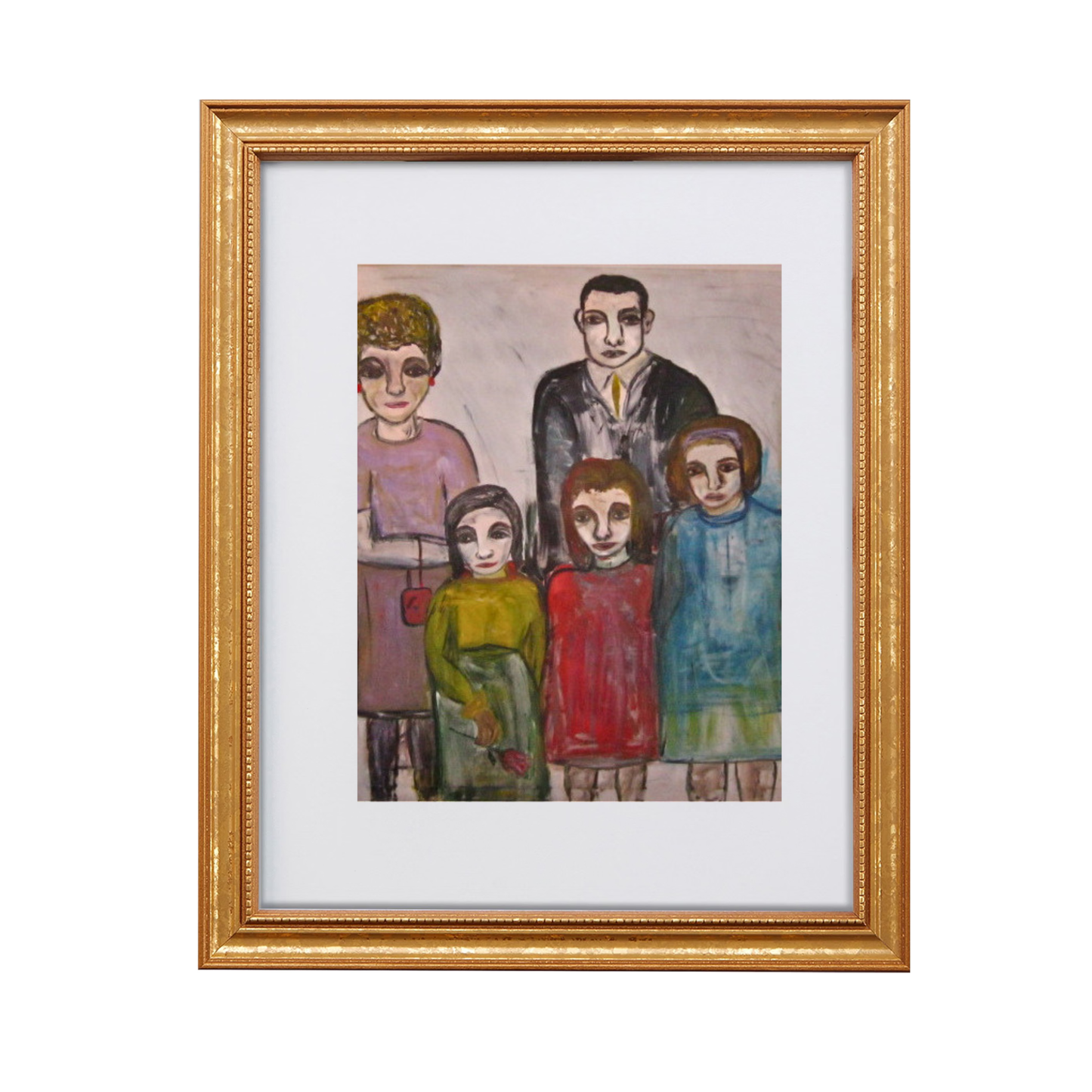  Family fine art print by contemporary artist Sara Palacios, showcasing an evocative and tender mixed-media portrait with deep emotional warmth, rich storytelling, and gallery-level textures. Framed in a gold frame.
