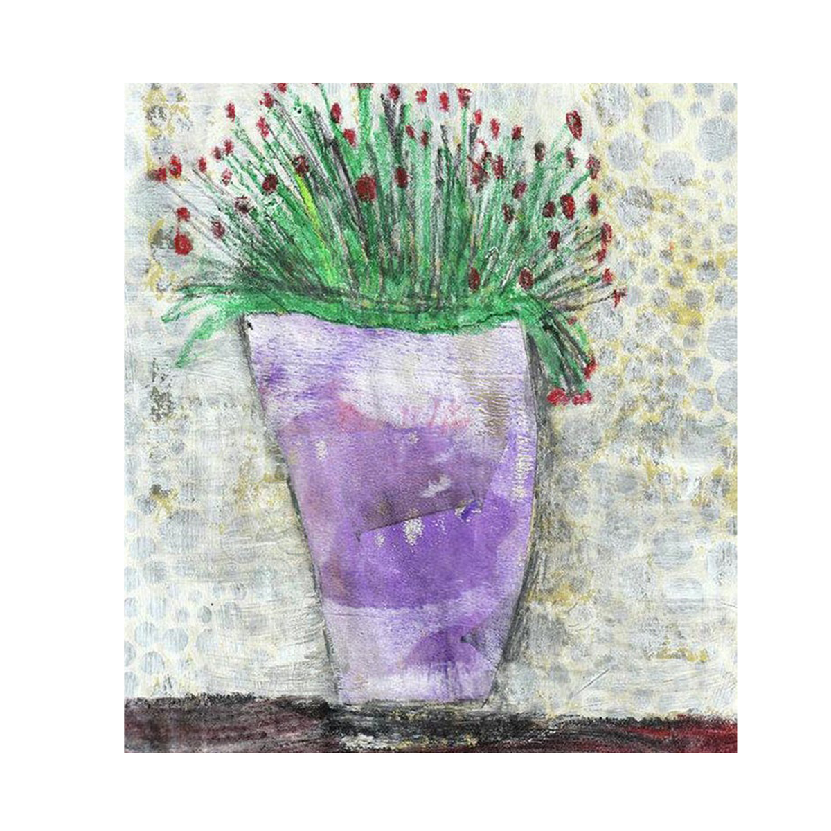 Growing Moon Art Print, detail of a floral expressionistic mixed-media collage..
