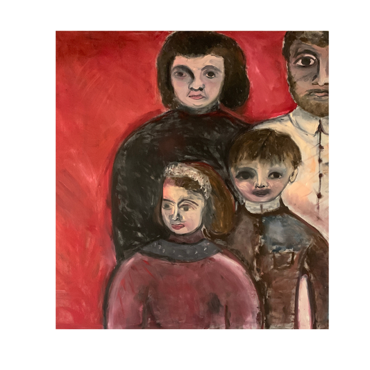 Her Kids fine art print by contemporary artist Sara Palacios, featuring an evocative, tender mixed-media portrait with deep emotional warmth and rich, gallery-level textures. 
