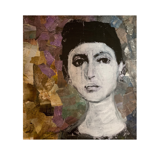 Nadia fine art print by contemporary artist Sara Palacios, featuring an elegant and expressive mixed-media portrait with exceptional narrative depth and detailed gallery textures. 