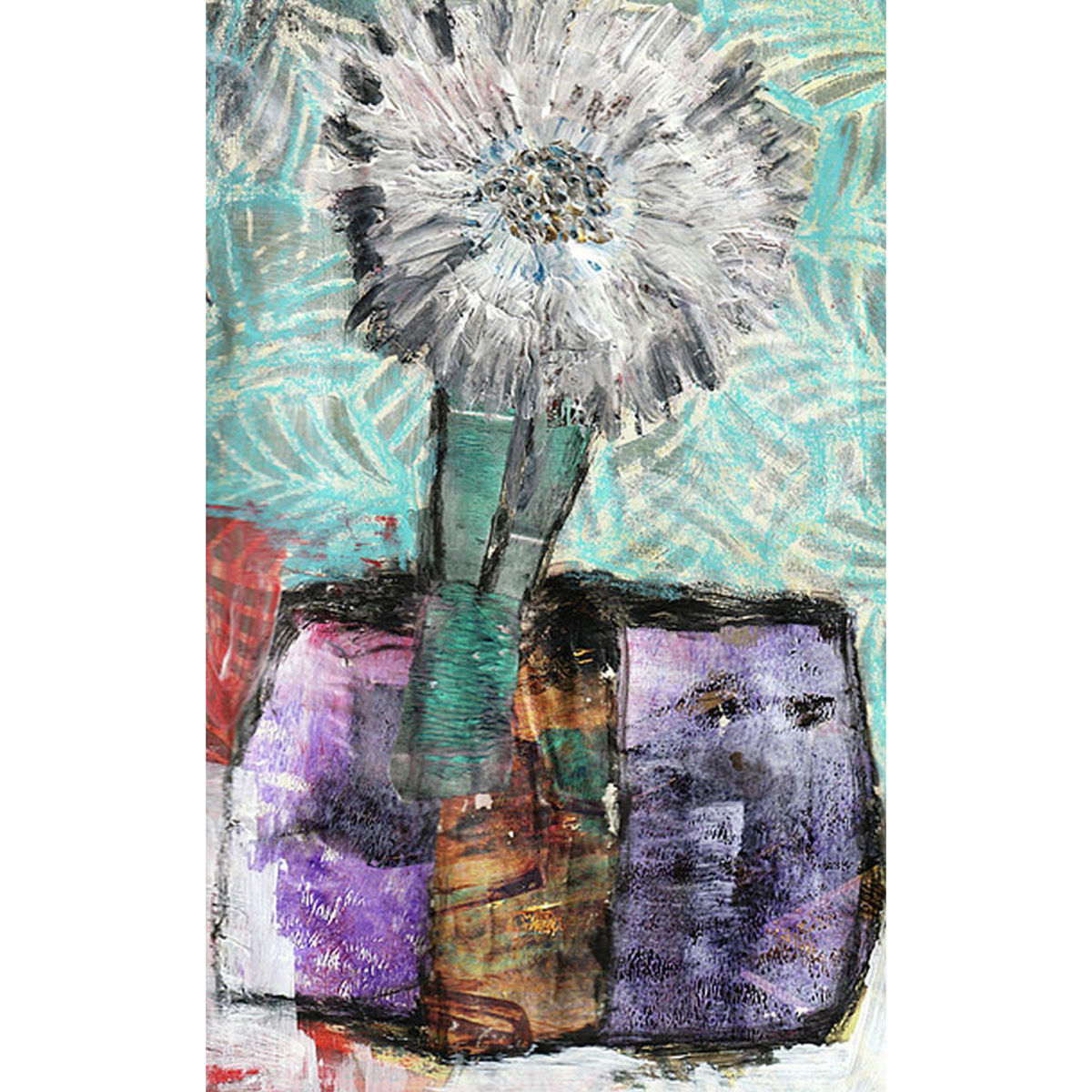 Snow Moon Art Print, a floral expressionistic mixed-media collage.
