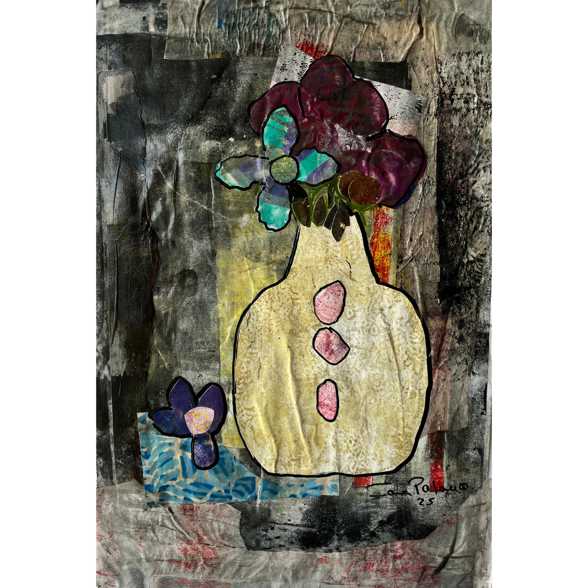 Sunday Afternoon 19, mixed-media expressionistic floral design by artist Sara Palacios.
